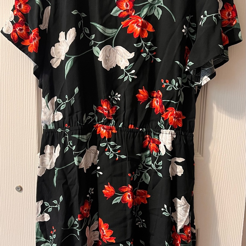 Old Navy Black Dress with Red and White Floral Design
